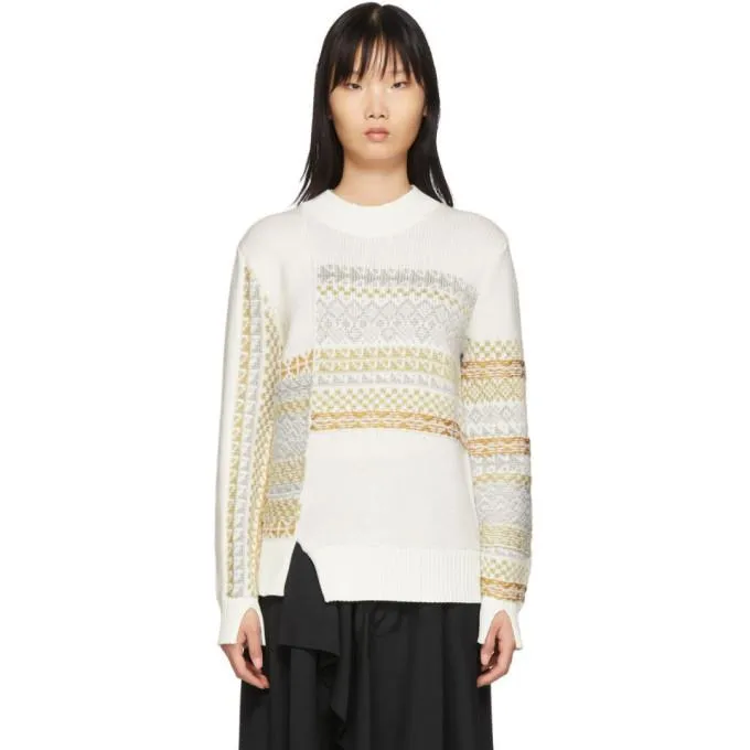 3.1 Phillip Lim White Merino Series Patchwork Holiday Sweater