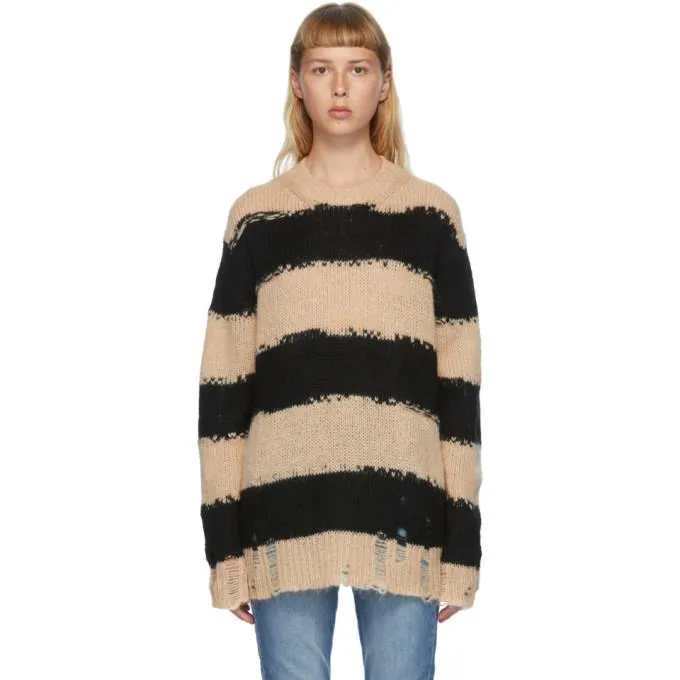Acne Studios Black and Beige Mohair Striped Sweater