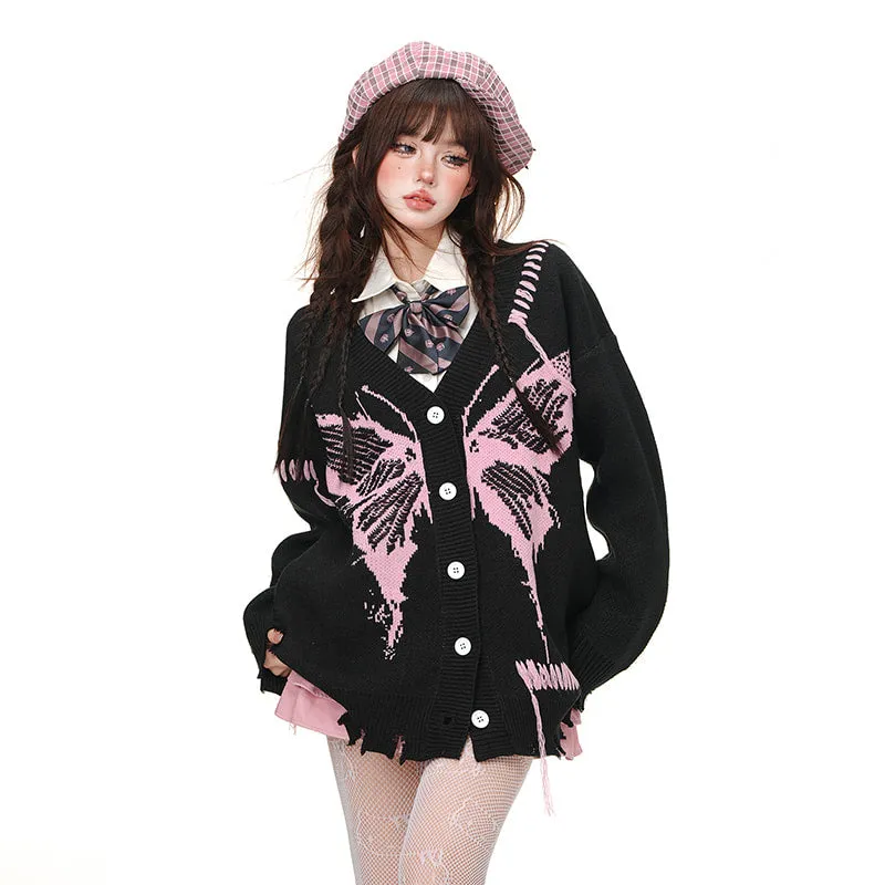 American Sweet Soft Girl Style Butterfly Embroidered Cardigan Sweater