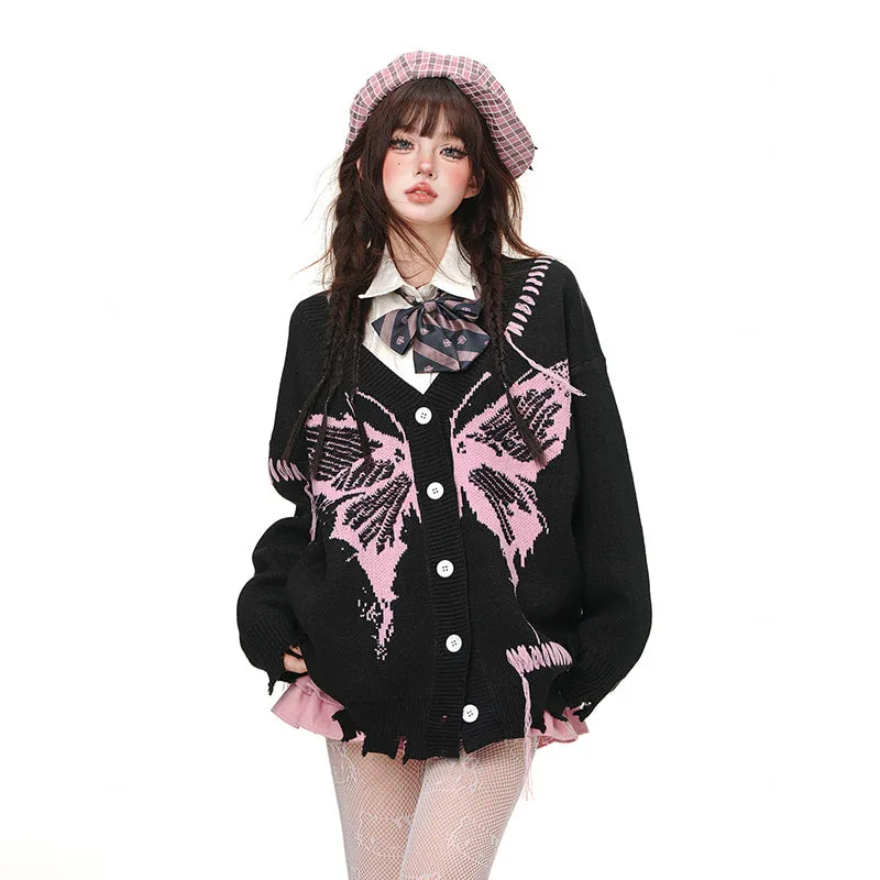 American Sweet Soft Girl Style Butterfly Embroidered Cardigan Sweater