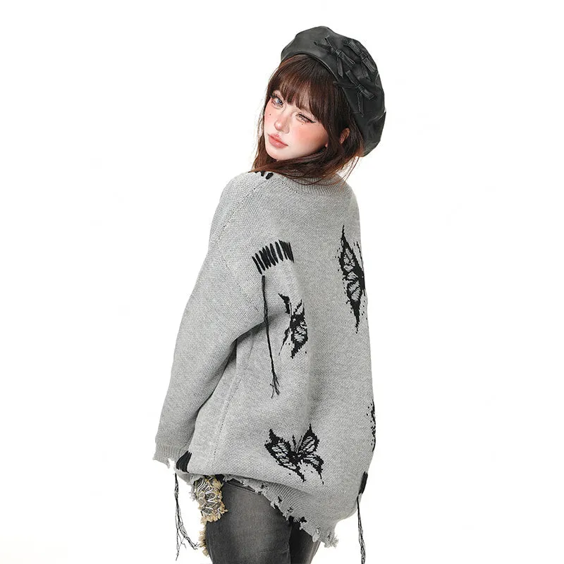 American Sweet Soft Girl Style Butterfly Embroidered Cardigan Sweater