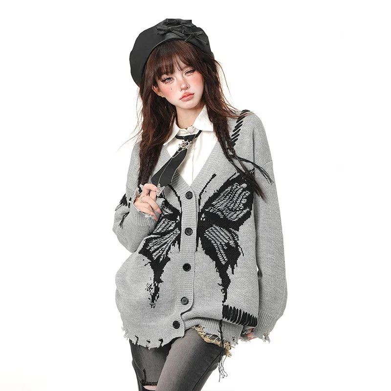 American Sweet Soft Girl Style Butterfly Embroidered Cardigan Sweater
