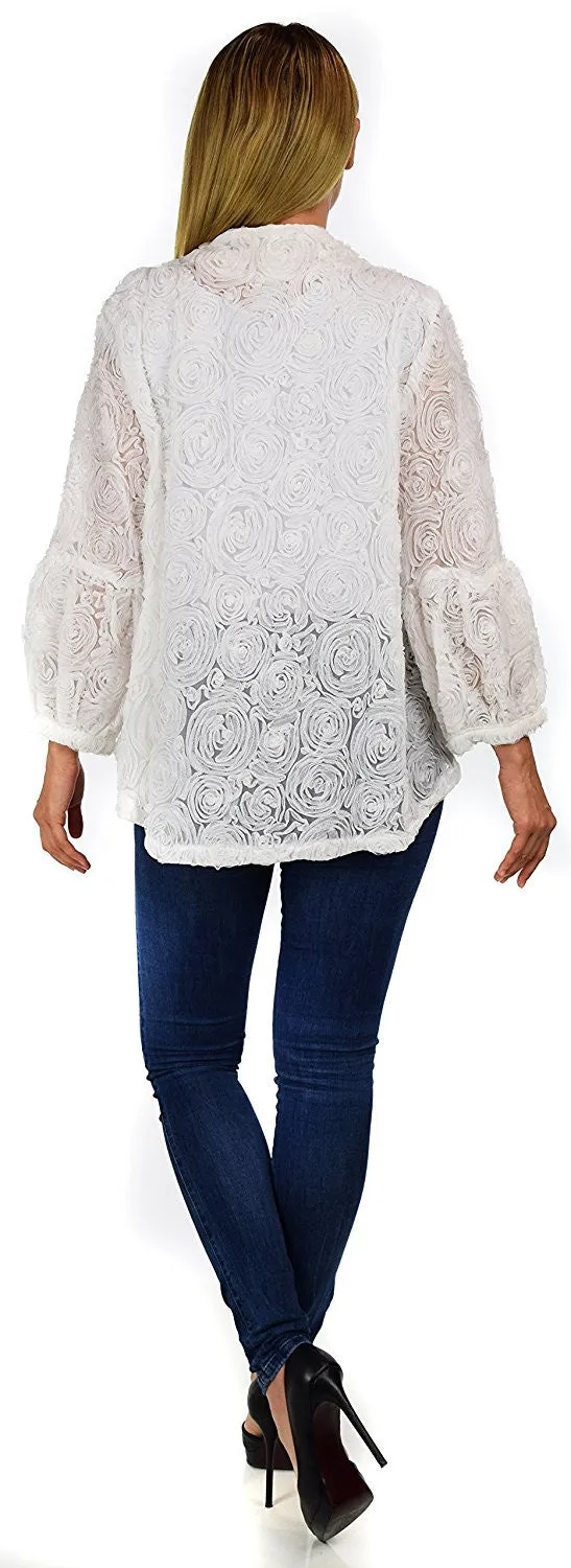 Asymmetrical Textured Flower Pattern Blazer Jacket Outerwear