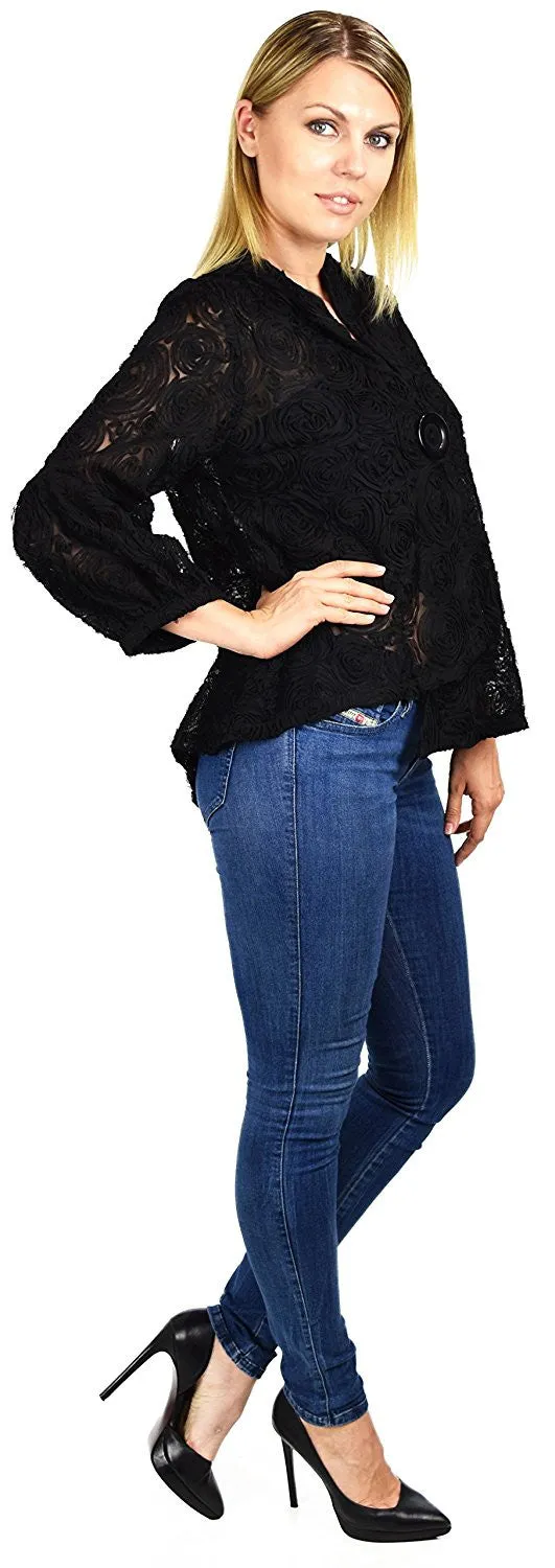 Asymmetrical Textured Flower Pattern Blazer Jacket Outerwear