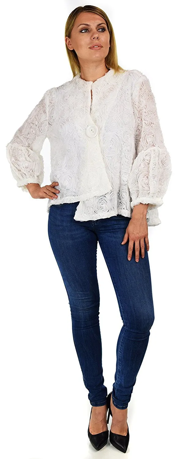 Asymmetrical Textured Flower Pattern Blazer Jacket Outerwear