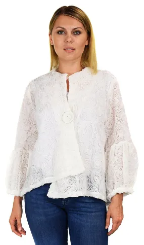 Asymmetrical Textured Flower Pattern Blazer Jacket Outerwear