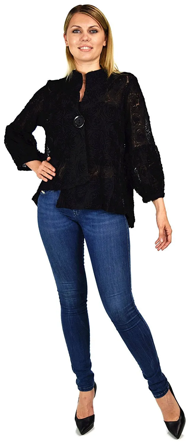 Asymmetrical Textured Flower Pattern Blazer Jacket Outerwear