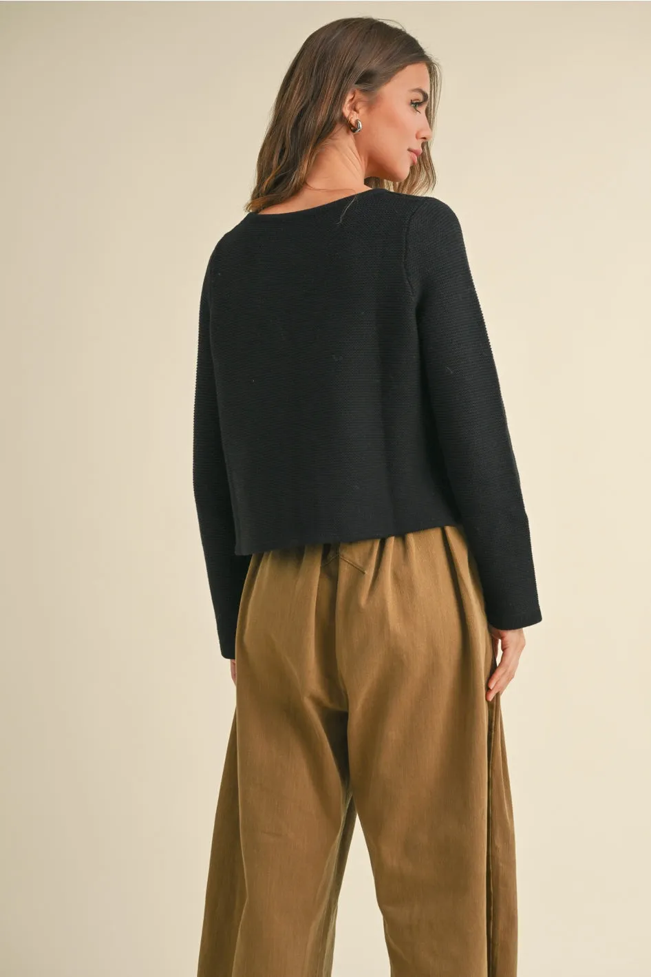 Black Long Sleeve Knitted Front Tie Cardigan