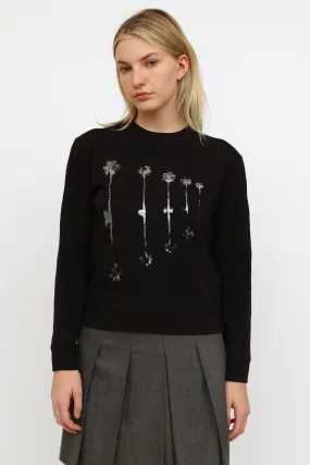 Black Metallic Palm Tree Graphic Crewneck Sweater