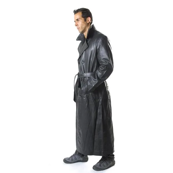 Double breasted long Leather Trench Coat 150