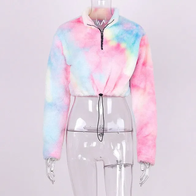Hugcitar long sleeve zipper high neck Faux lambswool crop tops 2018 autumn winter women fashion solid coat jacket