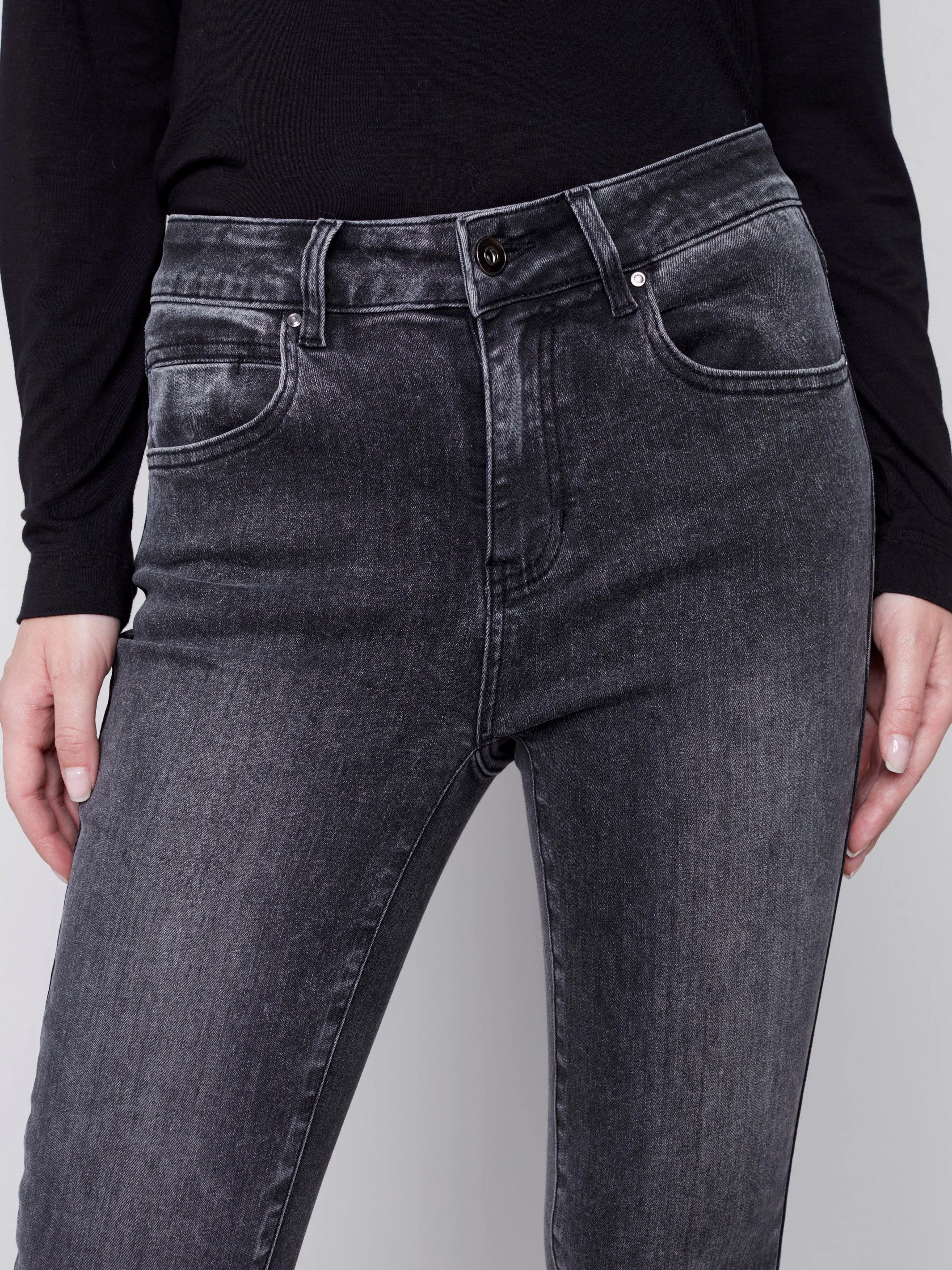 Skinny Jeans with Chain Hem - Charcoal