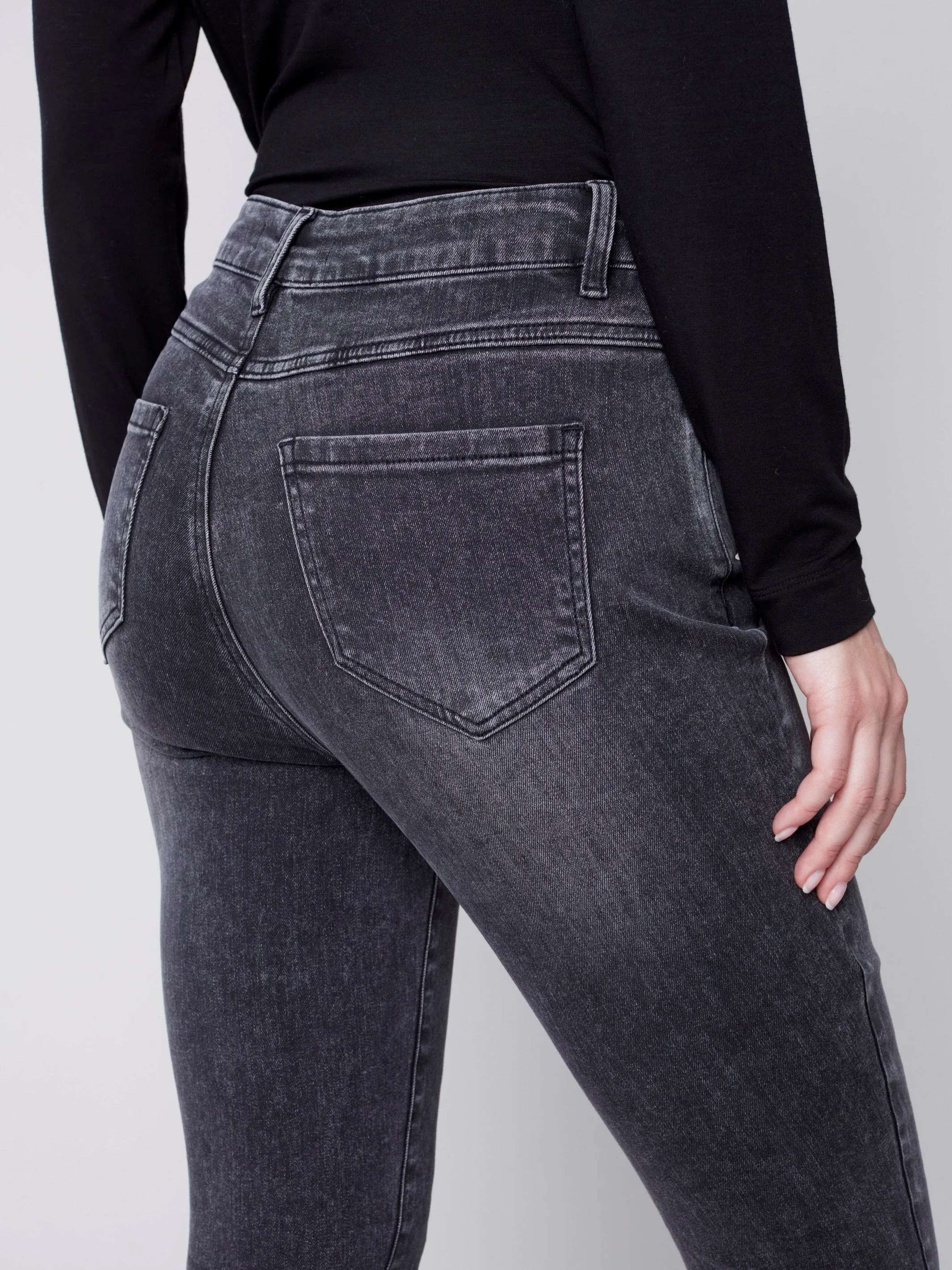 Skinny Jeans with Chain Hem - Charcoal