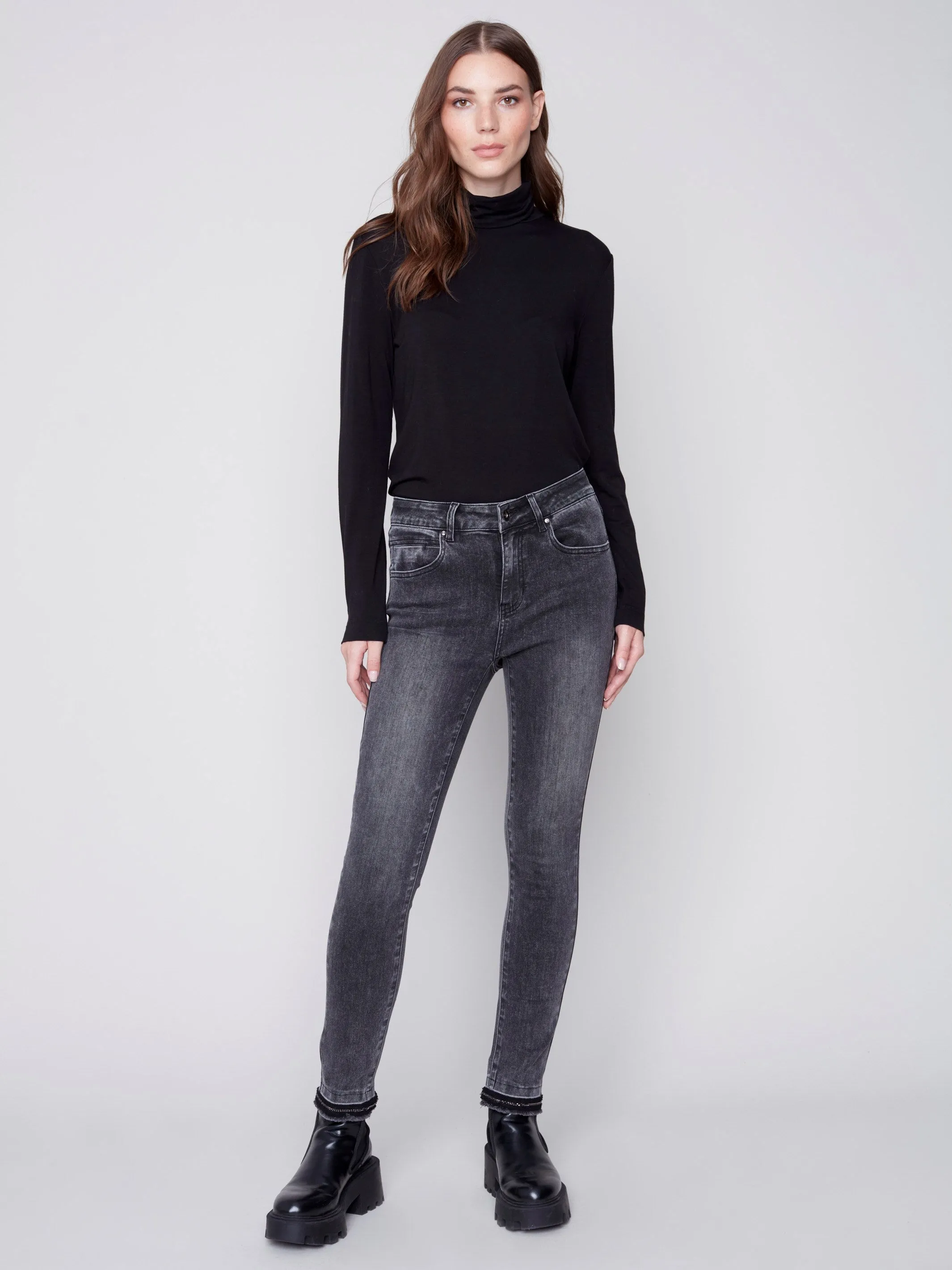 Skinny Jeans with Chain Hem - Charcoal