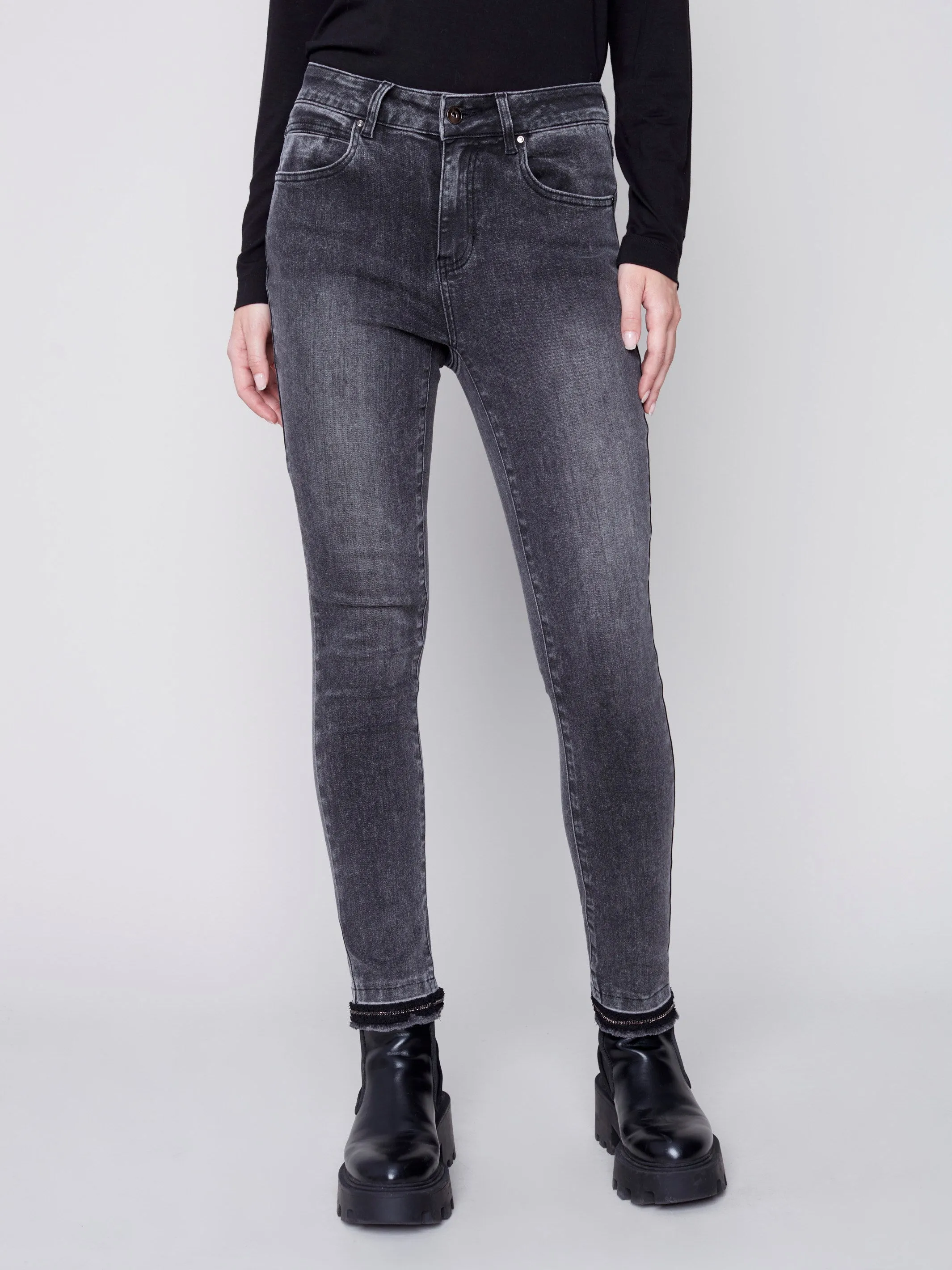 Skinny Jeans with Chain Hem - Charcoal