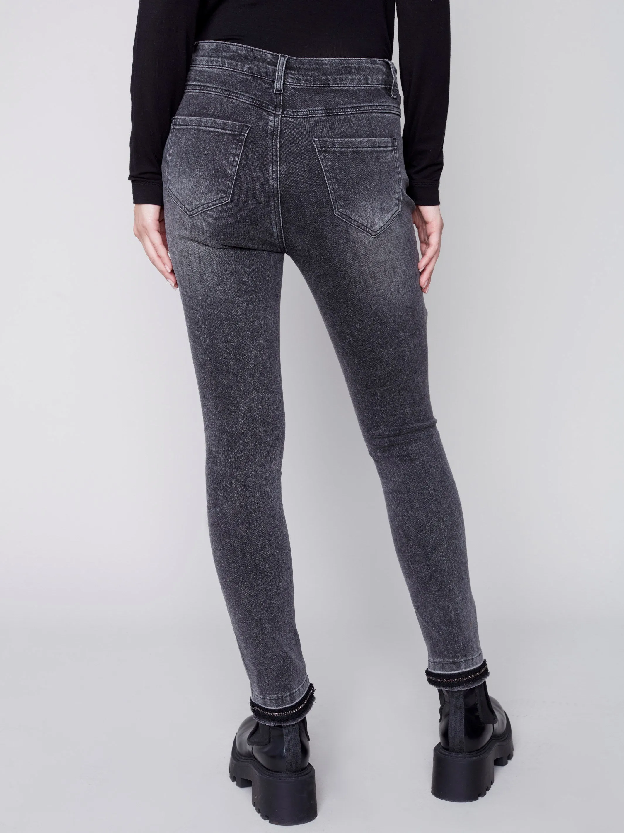 Skinny Jeans with Chain Hem - Charcoal
