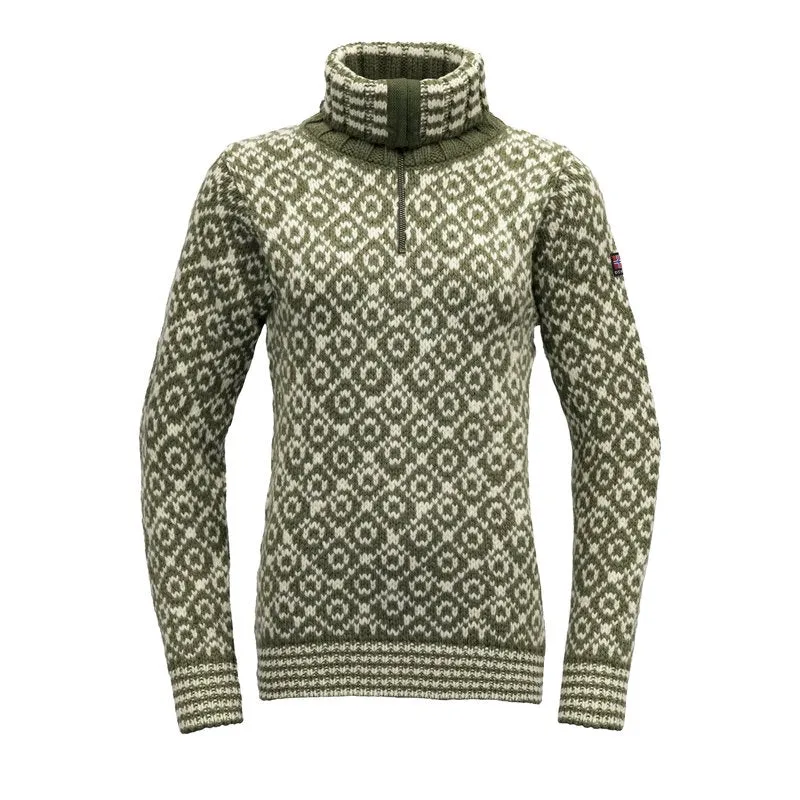 SVALBARD WOOL ZIP NECK OLIVE/OFFWHITE