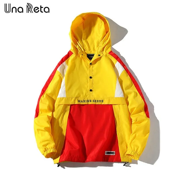 Una Reta Hooded Jackets Men New Patchwork Color Block Pullover Jacket Fashion Tracksuit Coat Men Hip Hop Streetwear Jacket Men