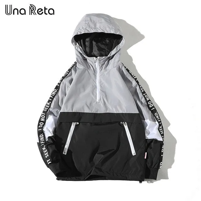 Una Reta Hooded Jackets Men New Patchwork Color Block Pullover Jacket Fashion Tracksuit Coat Men Hip Hop Streetwear Jacket Men
